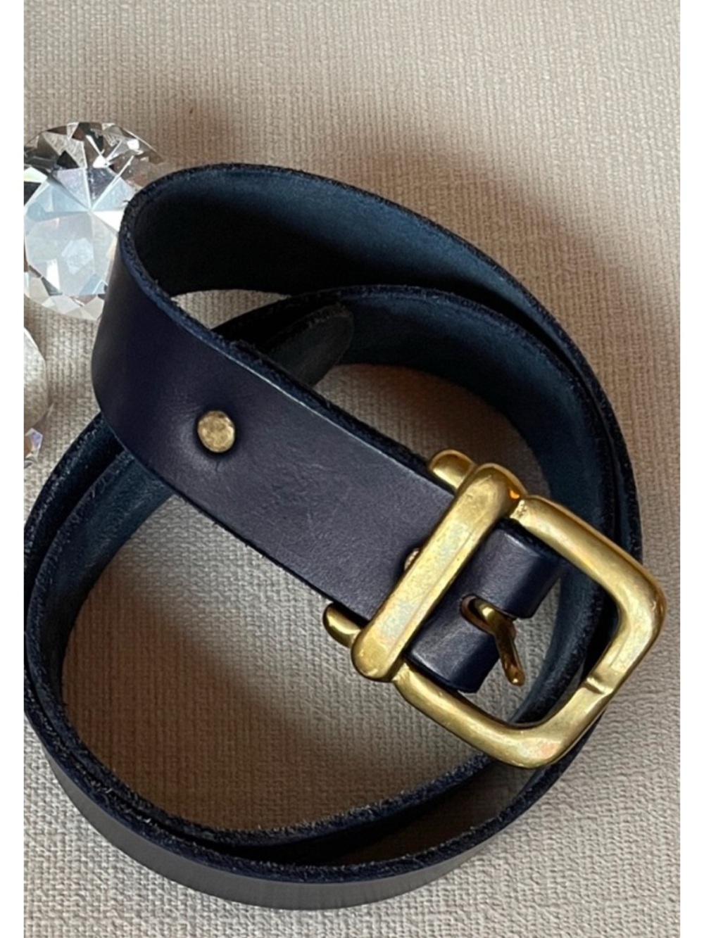 Julian Imrie Handmade Navy Bridle Leather Belt - Solid Brass Hardware 33-38
